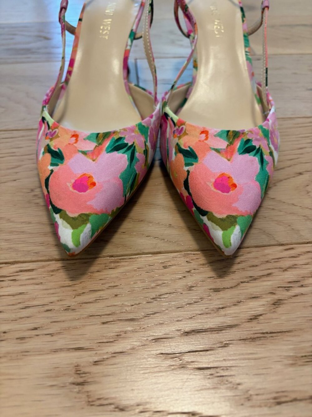 Nine West Rowen Kitten Heels Size 8 Pink Floral Slingback Pointed Toe Wedding - Picture 3 of 5